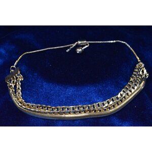 Mixed Metal Chain Gold Tone Bracelet Adjustable Bolo Closure Retro 70's READ